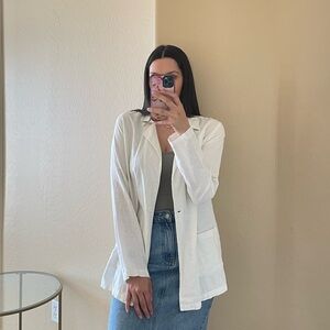 We Wore What Linen Longline White Button-Up Blazer